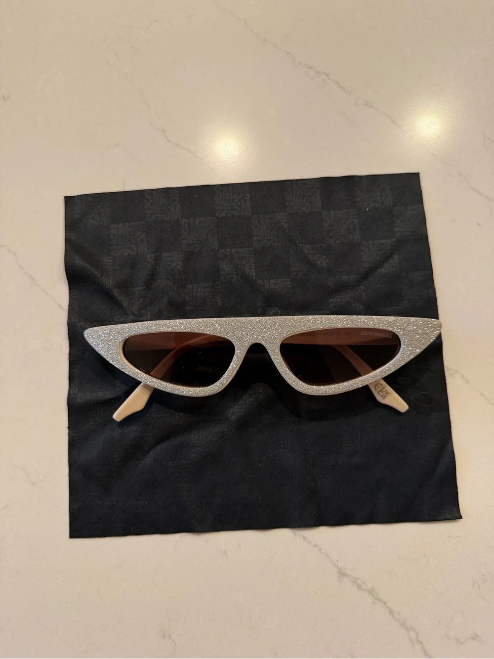 Steve Madden Silver Glitter Cat-Eye Sunglasses with Brown Lenses